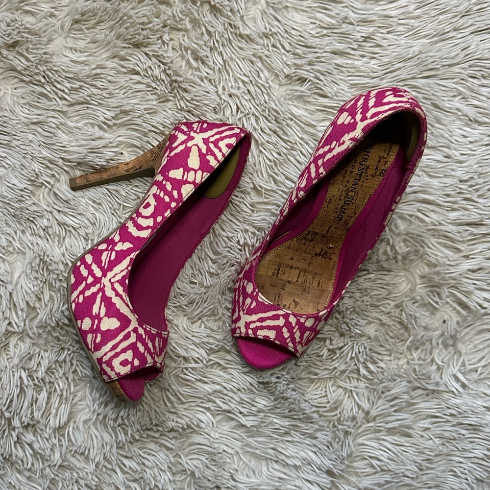 CHRISTIAN SIRIANO Pink Patterned Peep-Toe Heels